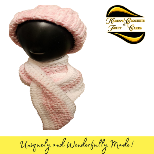 Speckled Pink and White Hat & Scarf Set