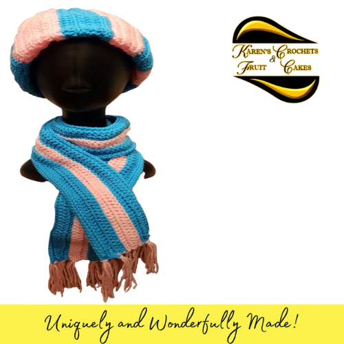 Aqua and Pink  Hat & Scarf Set