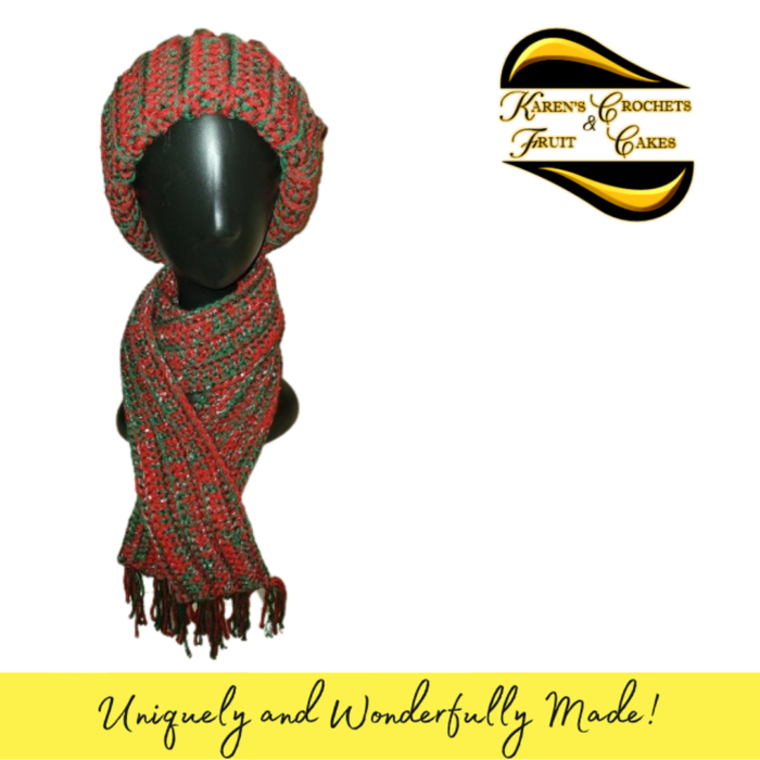 Speckled Green and Red Hat & Scarf