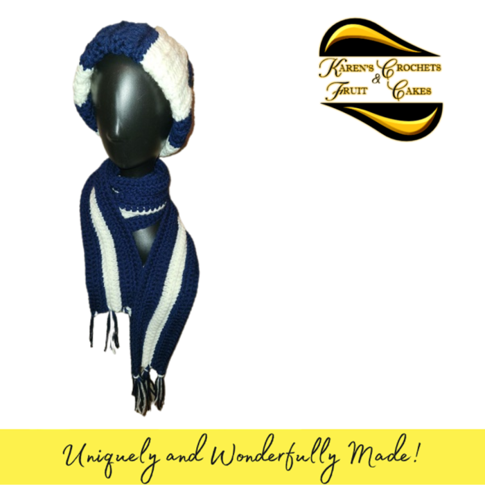 Blue and White Hat & Scarf Set