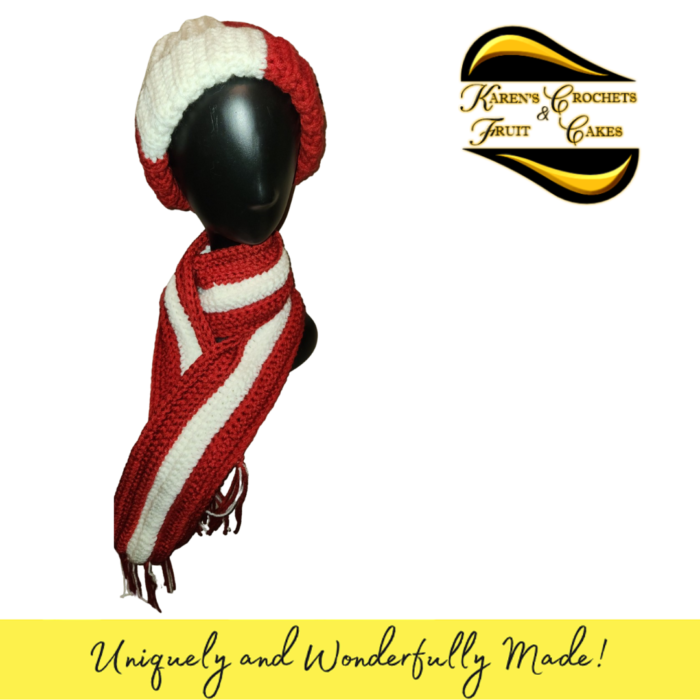 Red and White Hat & Scarf