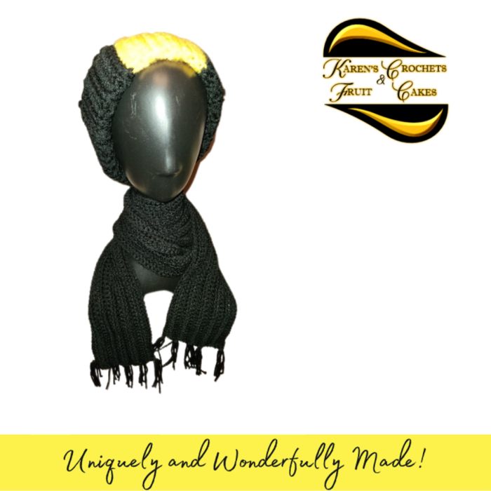 Black And Gold Hat & Scarf