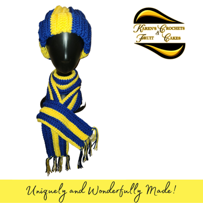 Royal Blue and Gold Hat & Scarf