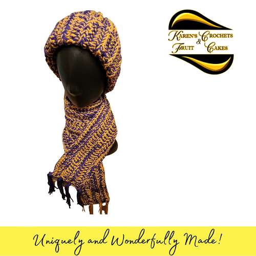 Purple and Gold Hat & Scarf Set