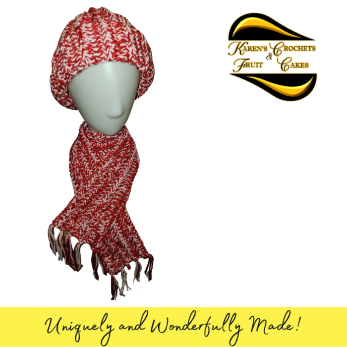 Red and White Hat and Scarf Set