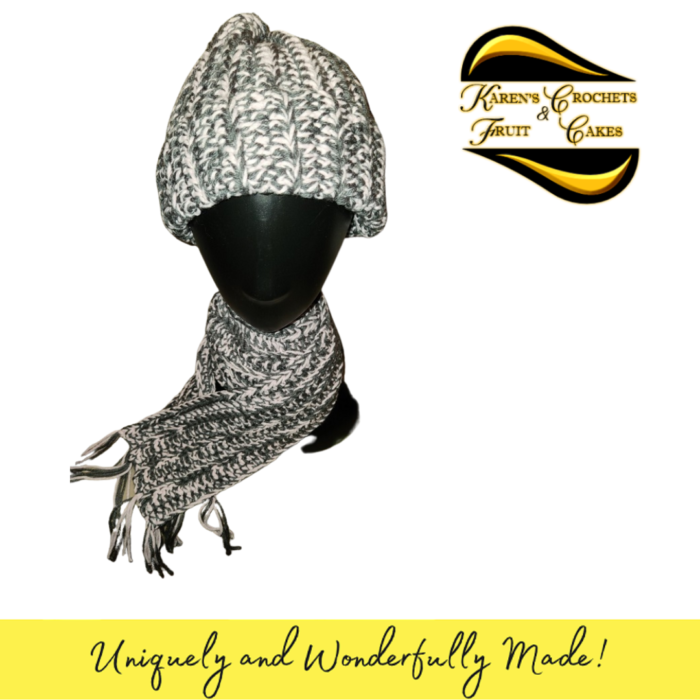 Grey and Pink Hat and Scarf Set