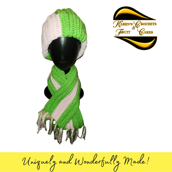 Powder Pink & Green Hat and Scarf Set