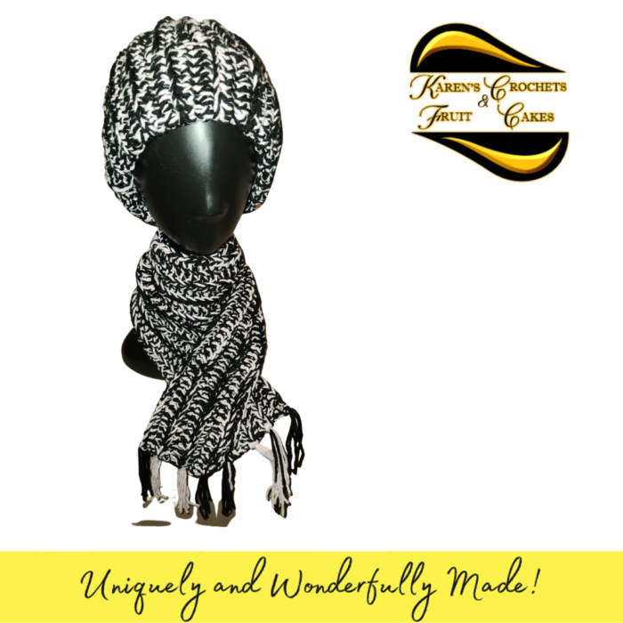 Black and Grey Hat and Scarf Set