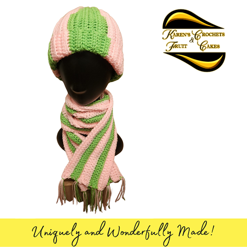 Pink and Green Hat & Scarf Set