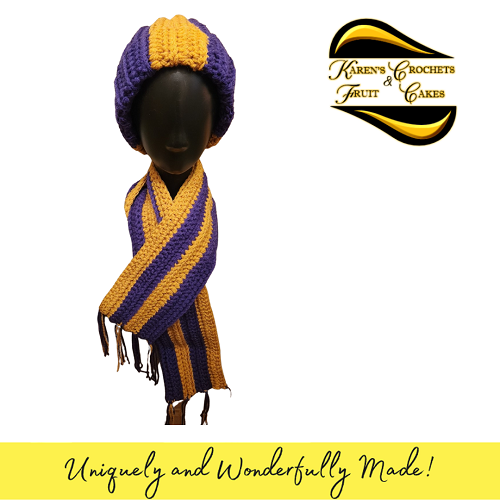 Purple and Gold Hat & Scarf Set