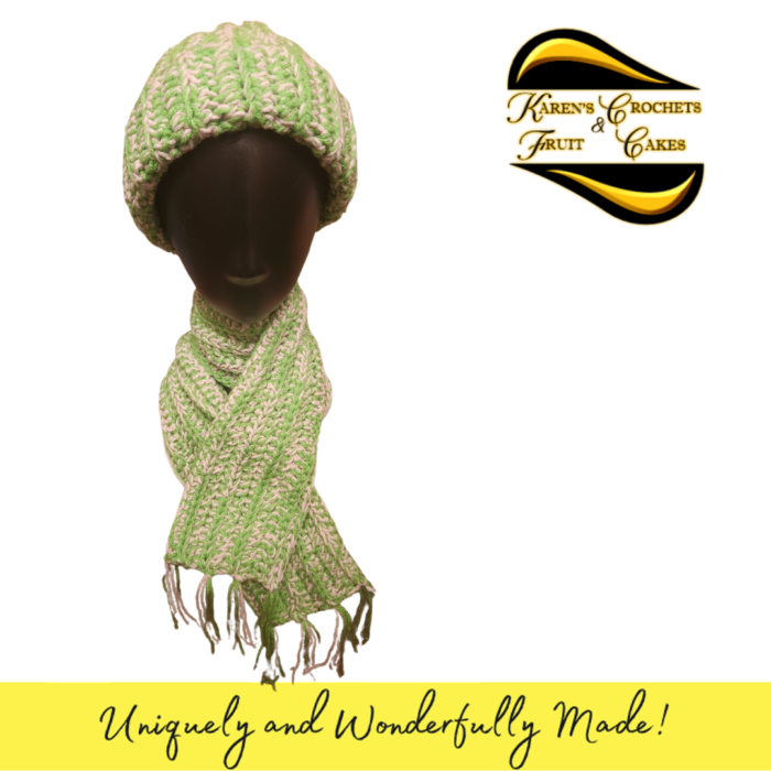 Pink and Green Hat and Scarf Set