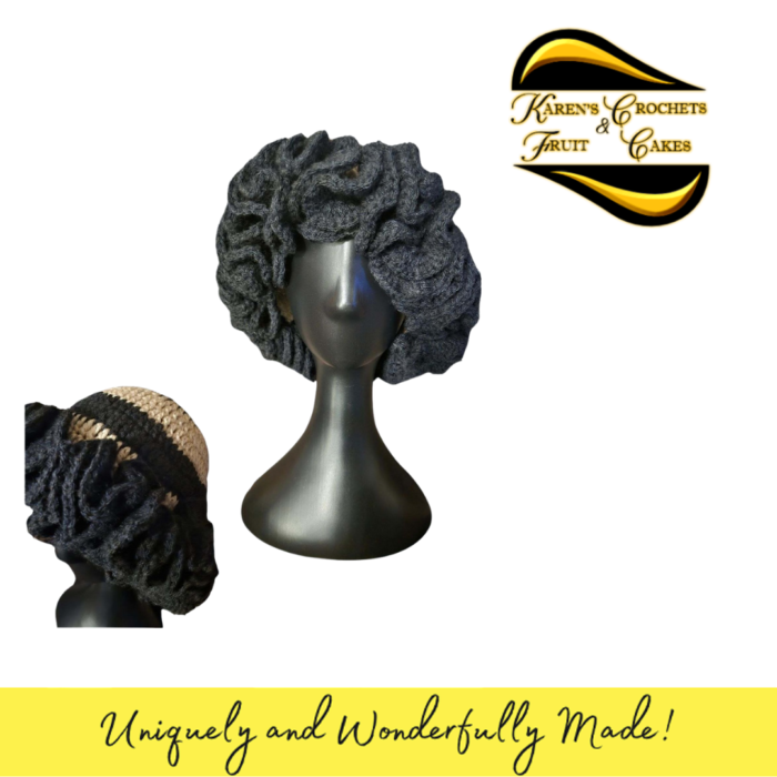 Black and Beige Ruffled Bucket Hat