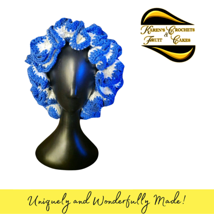 Blue and White Ruffled Bucket Hat